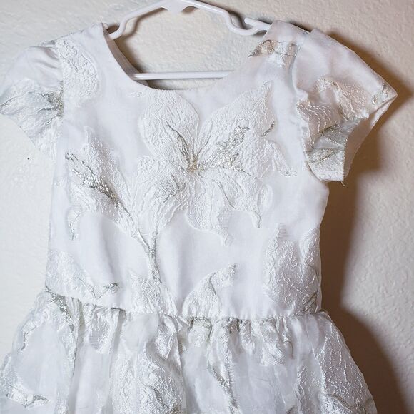 White and Silver Floral Laced Embroidered Princess Dress - Picture 2 of 4
